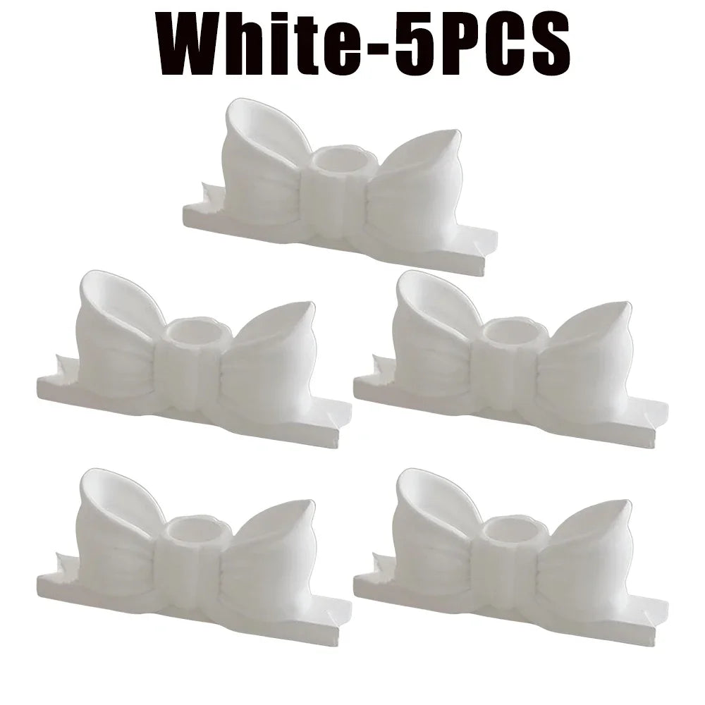 Gypsum Bow Candle Holder Long Candlestick Wedding Birthday Party Home Zpaxo White-5PCS