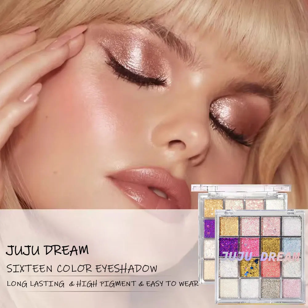 16-Color Glitter Eyeshadow Pumpkin Cherry Blue Purple Shades Bold Zpaxo