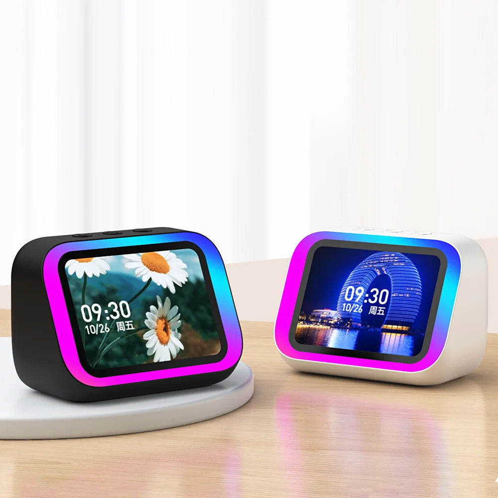 Smart Speaker Voice Assistant Portable BT Speaker Alarm Clock with RGB Lights for Bedroom Zpaxo