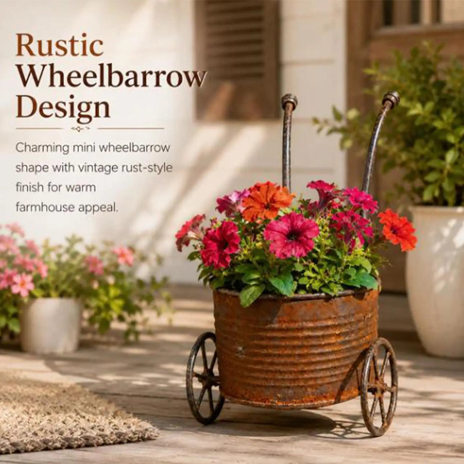 Garden Planters Metal Cart Flower Pot Succulents Pot for Yard Backyard Patio Porch Deck Corner Table Windowsill Balcony Zpaxo
