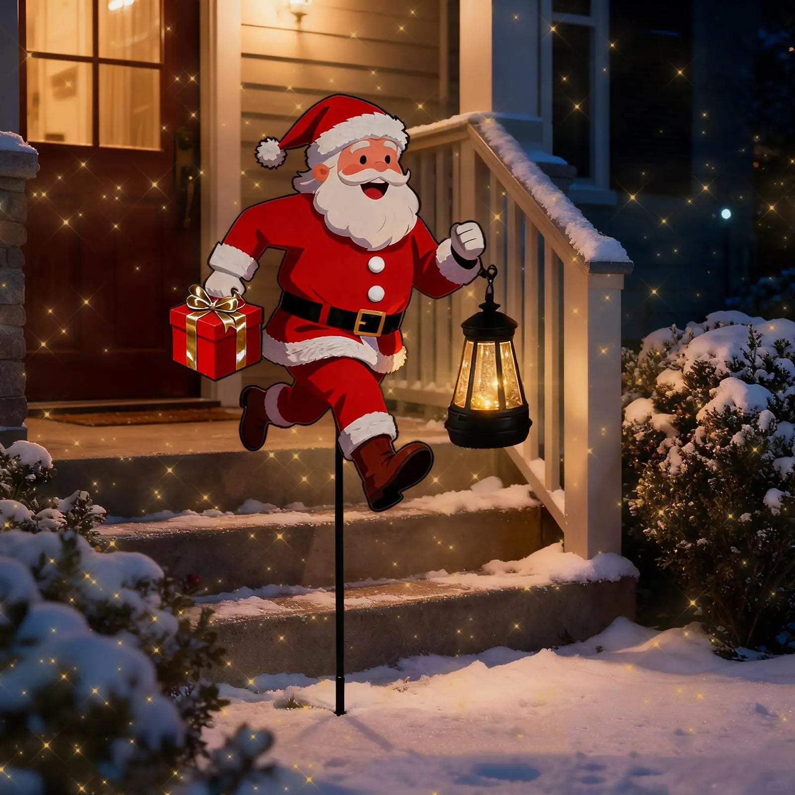 Christmas Garden Stakes LED Lighted Festival Signs Santa Holding