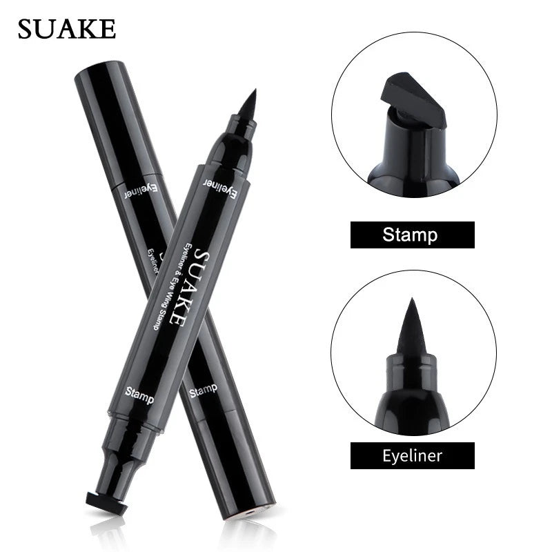 Double Head Quick Drying Liquid Eyeliner Pen Black Triangle Eye Liner Stamp Eyeliner Waterproof Liquid Eye Liner Pencil Cosmetic Zpaxo 02 Big Stamp