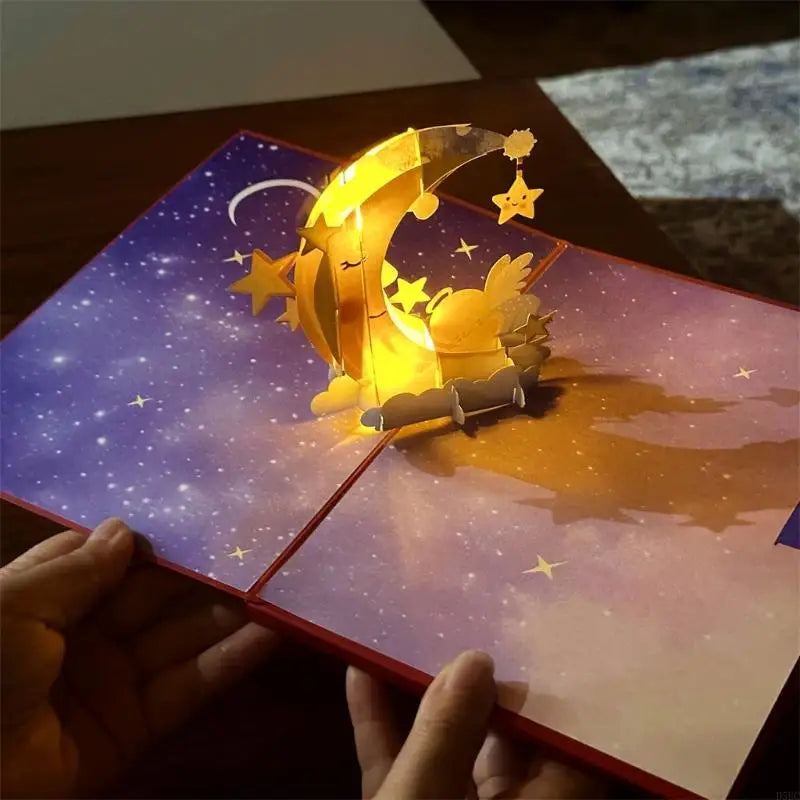 Artistic Moon Phase Card LED Lights Elegant Lover Collector Handmade