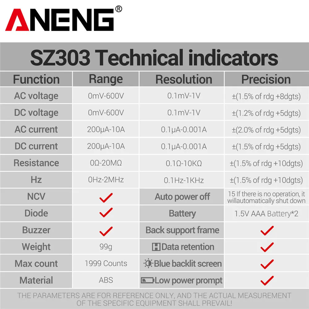 Smart Digital Multimeter Tester ANENG SZ303 Professional AC DC