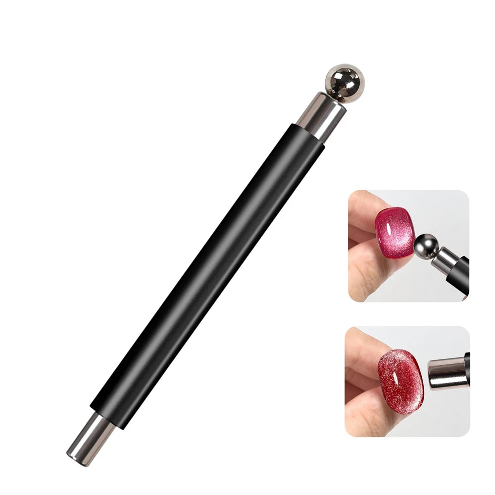 2 In 1 Nail Cat Eye Magnet And Super Strong Magnetic Ball Purple Pink Aluminum Anti-Mistouch Salon Home Manicure DIY Nail Tool Zpaxo Black With Ball