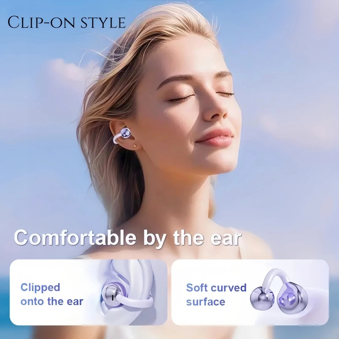 Clip Earbuds Open Ear Wireless Bluetooth 6 0 Headphones Mic 50H Play