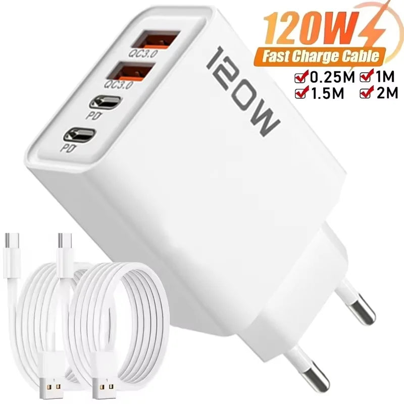 Total 120W Phone Charger Fast Charging Quick Charger PD USB Type C Wall Adapter For iPhone 16 15 Xiaomi 14 Huawei Redmi Oneplus Zpaxo White US YELLOW
