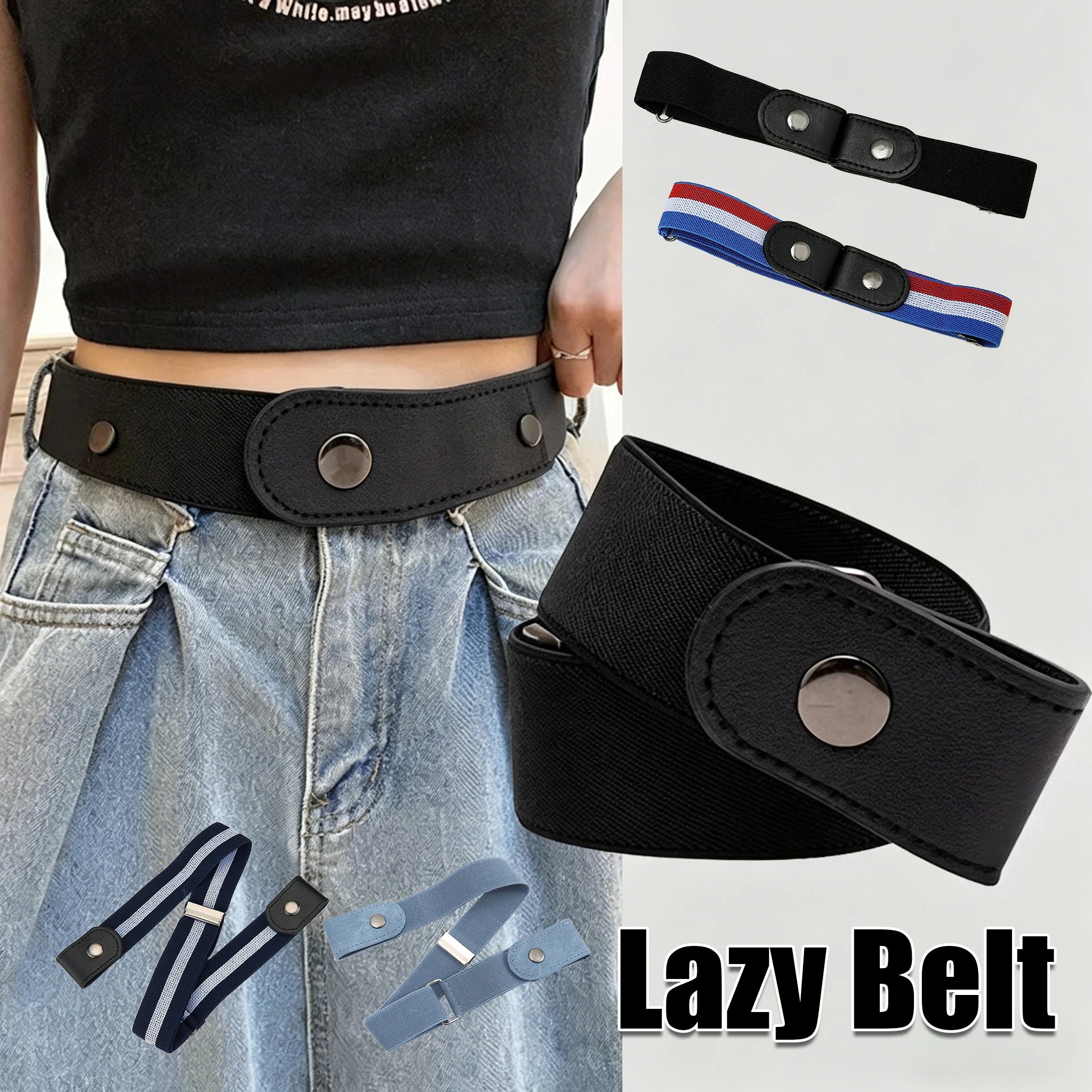 Unisex Invisible Elastic Belt Adjustable Buckle Stretch No-show Jeans