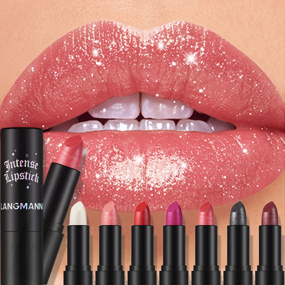 Shimmer Coral Metallic Lipstick Glitter Diamond Waterproof Lip Gloss High Pigment Shiny Sparkling Pearl Lip Stick Cosmetics Zpaxo