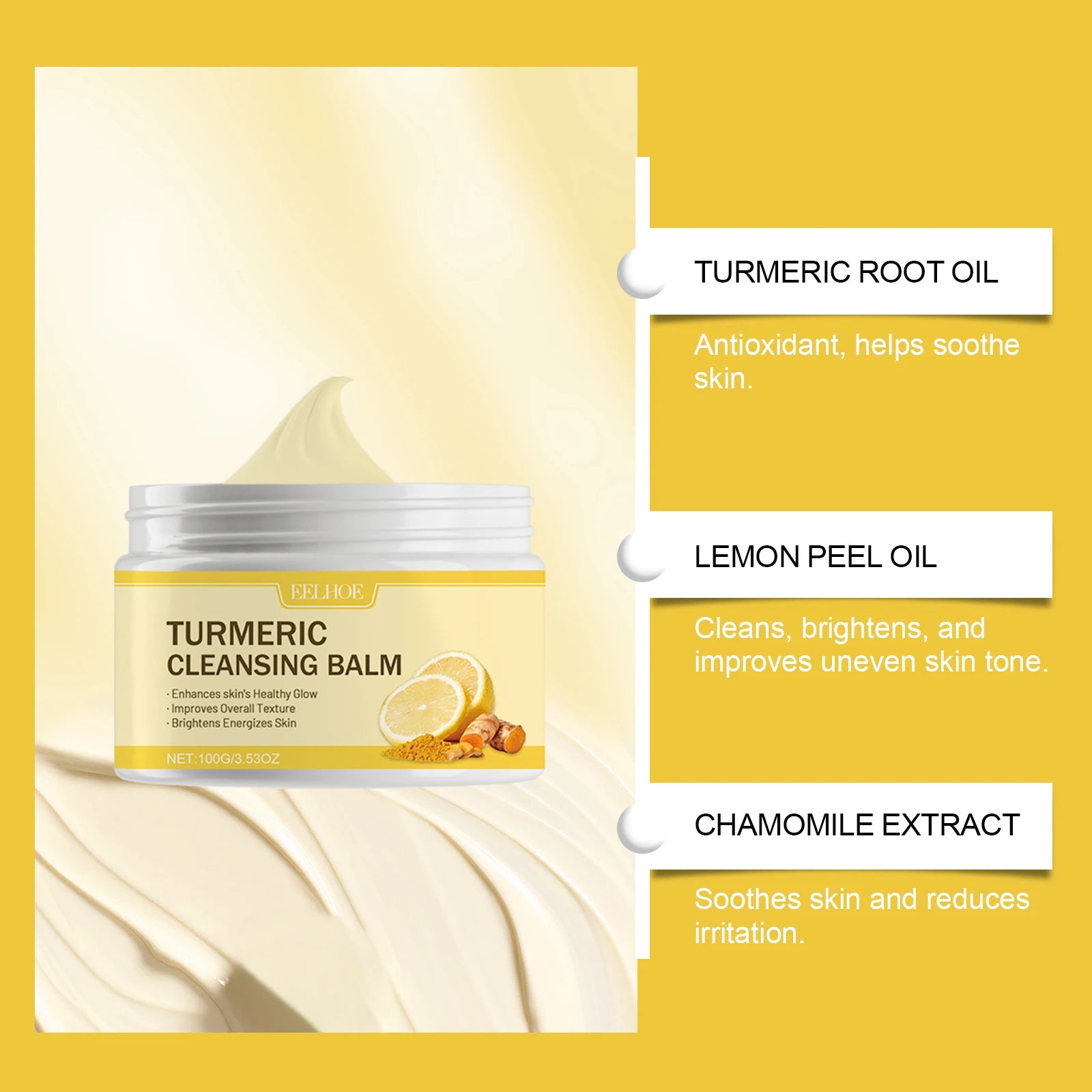 Ginger Lemon Makeup Remover Cleansing Facial Non-Tightening Gentle Makeup Face Eye Lip Makeup Remover Turmeric Cleansing Balm Zpaxo