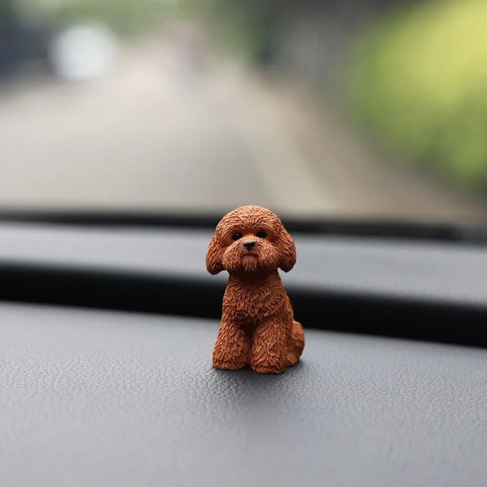 Simulation Poodle Dog Figures Puppy Model Miniature Figurine Mini Zpaxo Sitting coffee