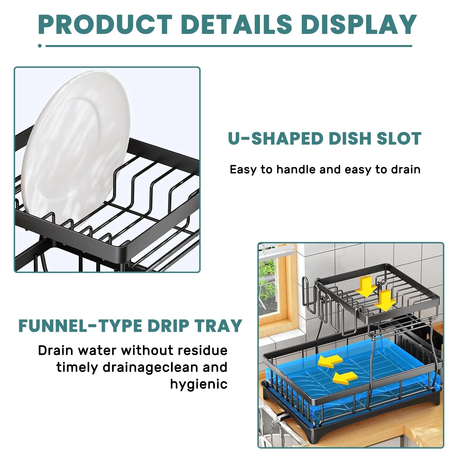 Large 2-tier dish drying rack for kitchen countertops, removable large-capacity dish draining rack Zpaxo
