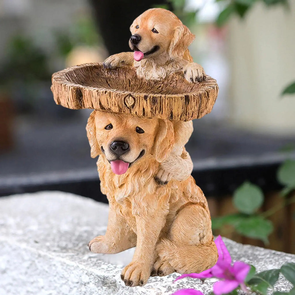 Dog Statue Figurine Feeding Station Resin Feeder Garden Bird Bath Bowl for Park Housewarming Backyard Porch Attracting Birds Zpaxo