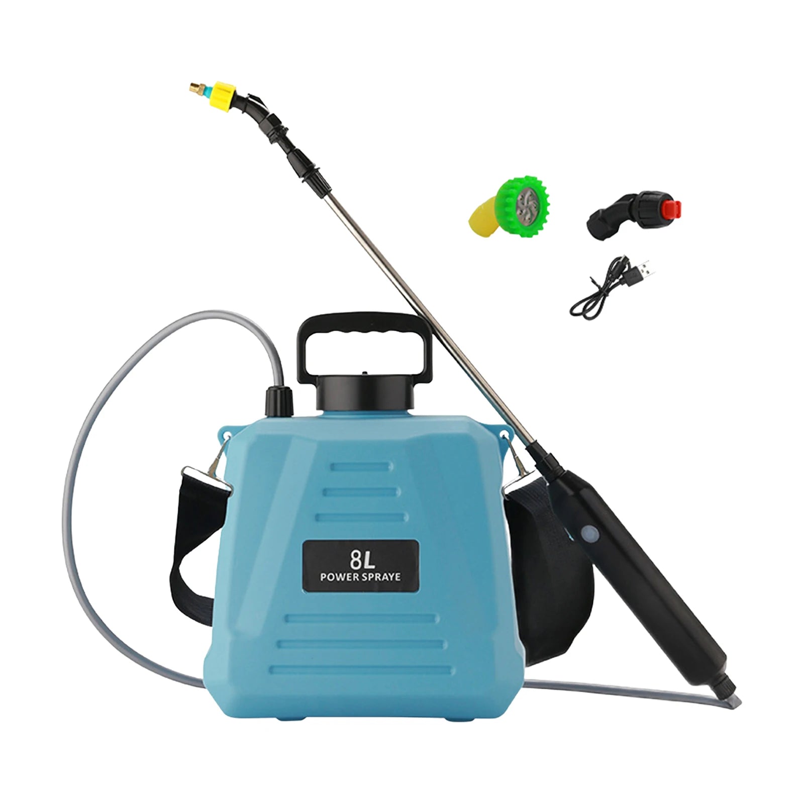 5L-8L Shoulder Electric Sprayer Pot with Telescopic Rod, 3 Nozzle for Garden Lawn Plant Watering Handheld Pesticide Sprayer Zpaxo 8L Blue 120 Mins
