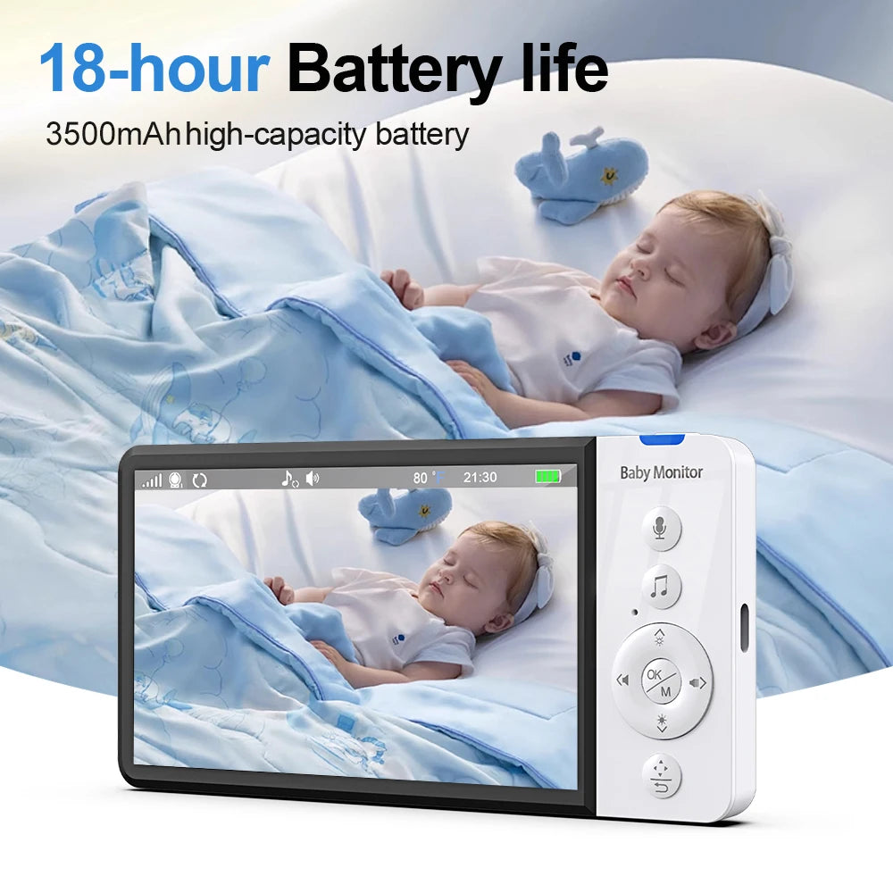 5 Inch Video Baby Monitor With Camera PTZ Zoom New Babyphone Cam IR Night Vision Surveillance Cameras Temperature Sensor Lullaby Zpaxo