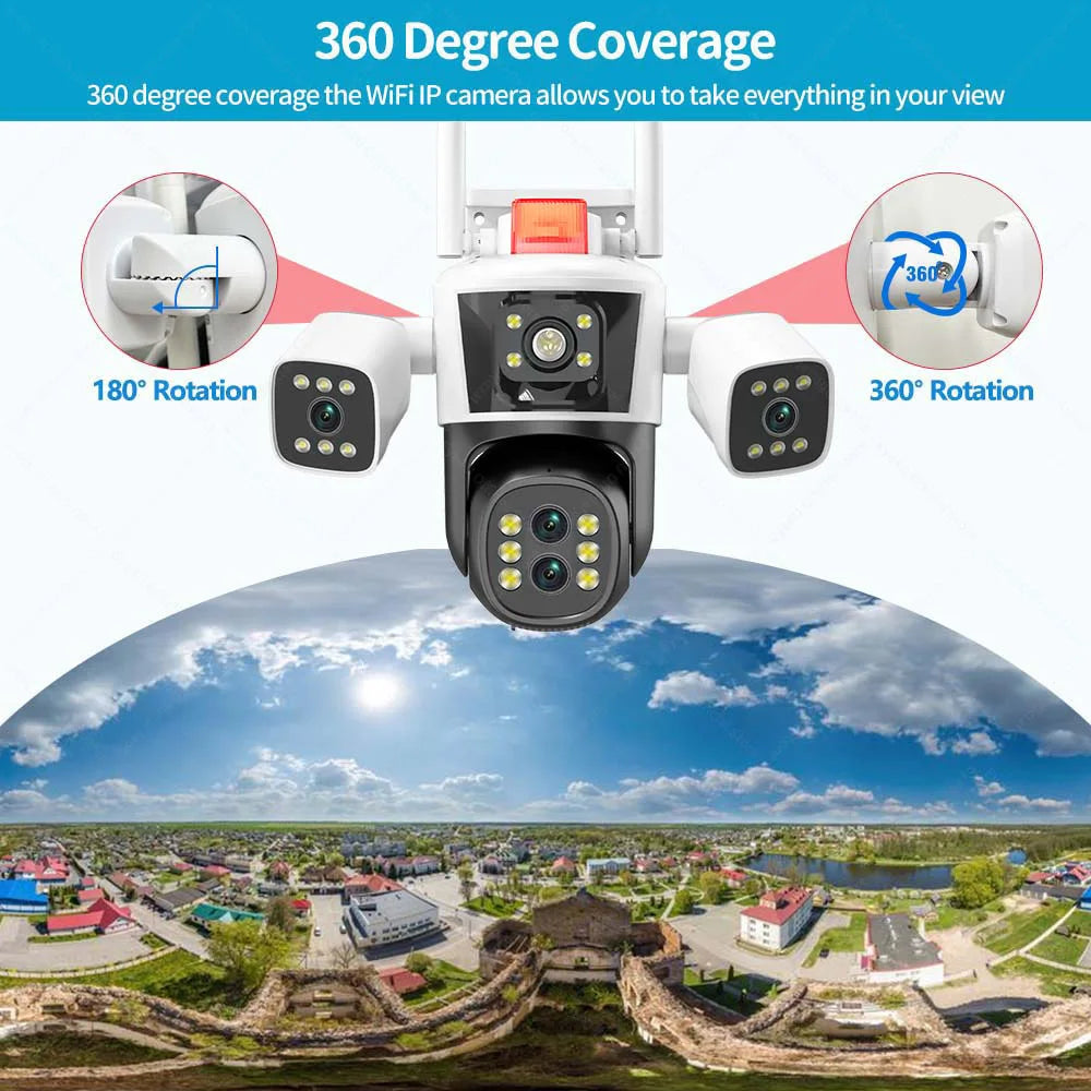 16MP 8K Wifi Security Cameras Four Len Three Screens 10X Zoom Outdoor Zpaxo
