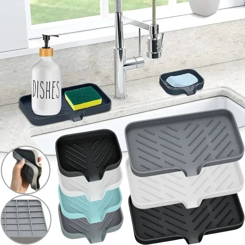 Kitchen Sink Sponge Holder Silicone Soap Dish Bar Self Draining