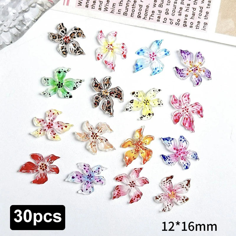Mixed 3D Resin Gradient Colorful Transparent Lily Nail Art Decoration