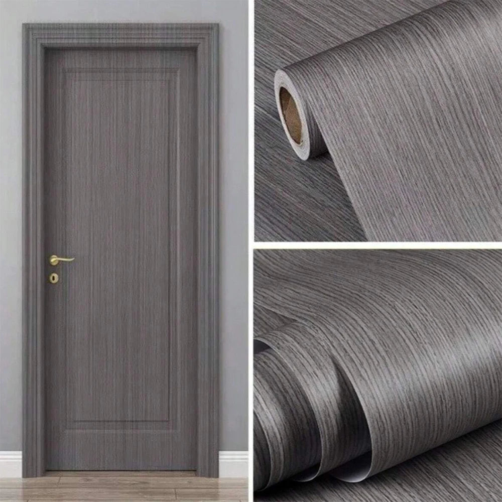 Self-Adhesive Wood-Grain Stickers Grey Waterproof Peel Stick Door Contact Paper for Backdrop Furniture Cabinets Decor Wallpaper Zpaxo