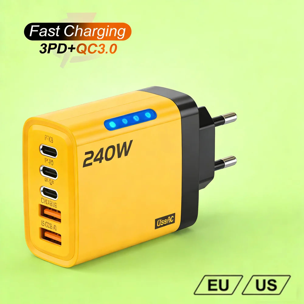 240W USB-C Fast Wall Charger – Travel Adapter EU/US Plug USB-C Wall Charger Zpaxo