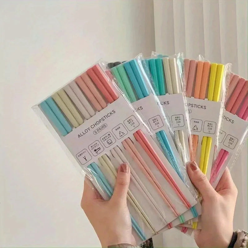 5 Pairs Random Color Morandi Color Octagon Pink Heart Macaron Unpainted Chopsticks Set Family Chopsticks Color Classification Zpaxo