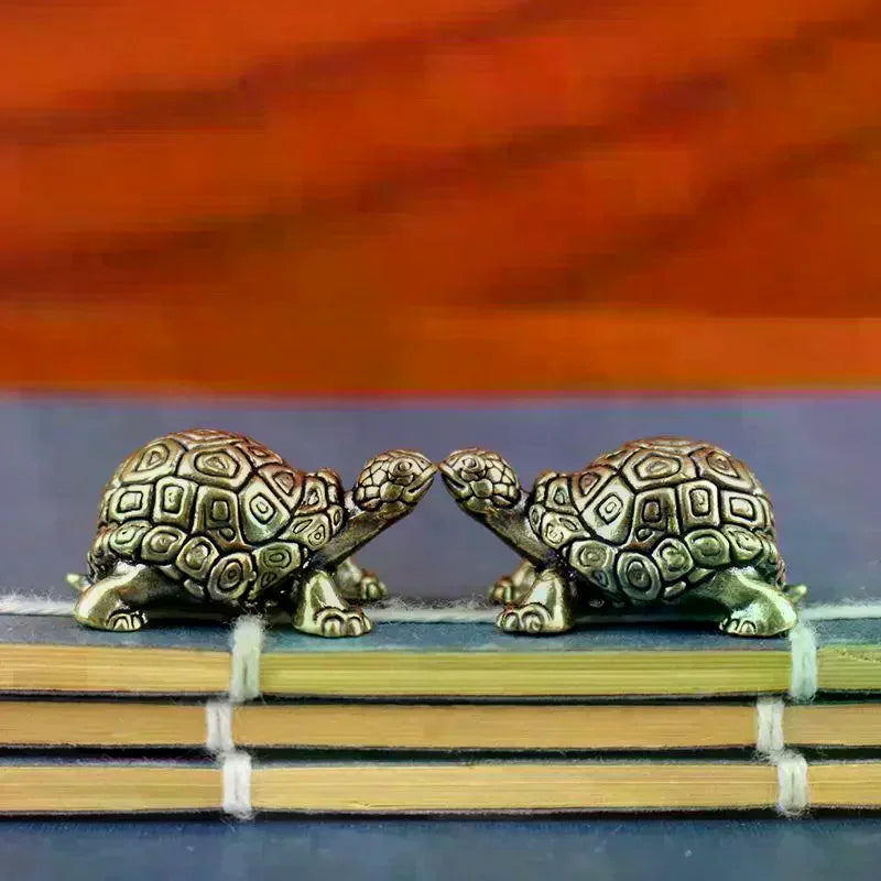 Vintage Brass Tortoise Figurines Metal Animal Sculpture Desktop Feng Shui Ornament Miniatures Antique Tea Pet Crafts Gifts Zpaxo