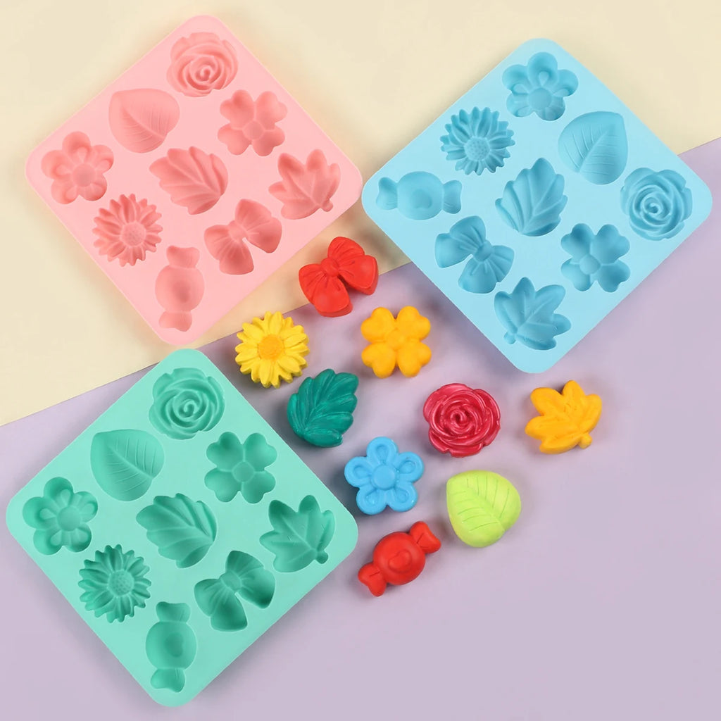 9-Cavity Flower Silicone Mold DIY Chocolate Fondant Cake Decorating Flower Maple Leaf Bow Candy Jelly Dessert Cupcake Baking Zpaxo
