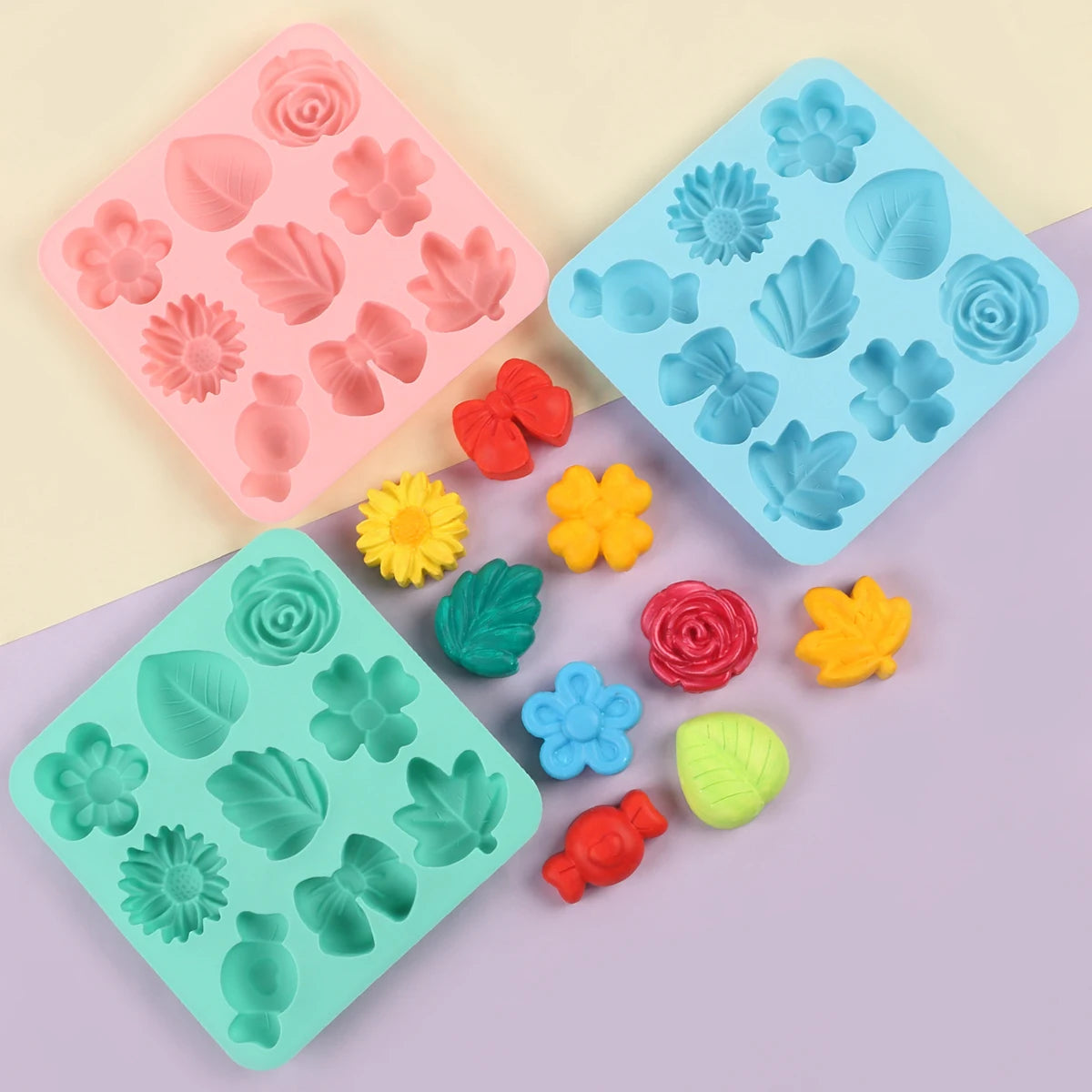9-Cavity Flower Silicone Mold DIY Chocolate Fondant Cake Decorating Flower Maple Leaf Bow Candy Jelly Dessert Cupcake Baking Zpaxo