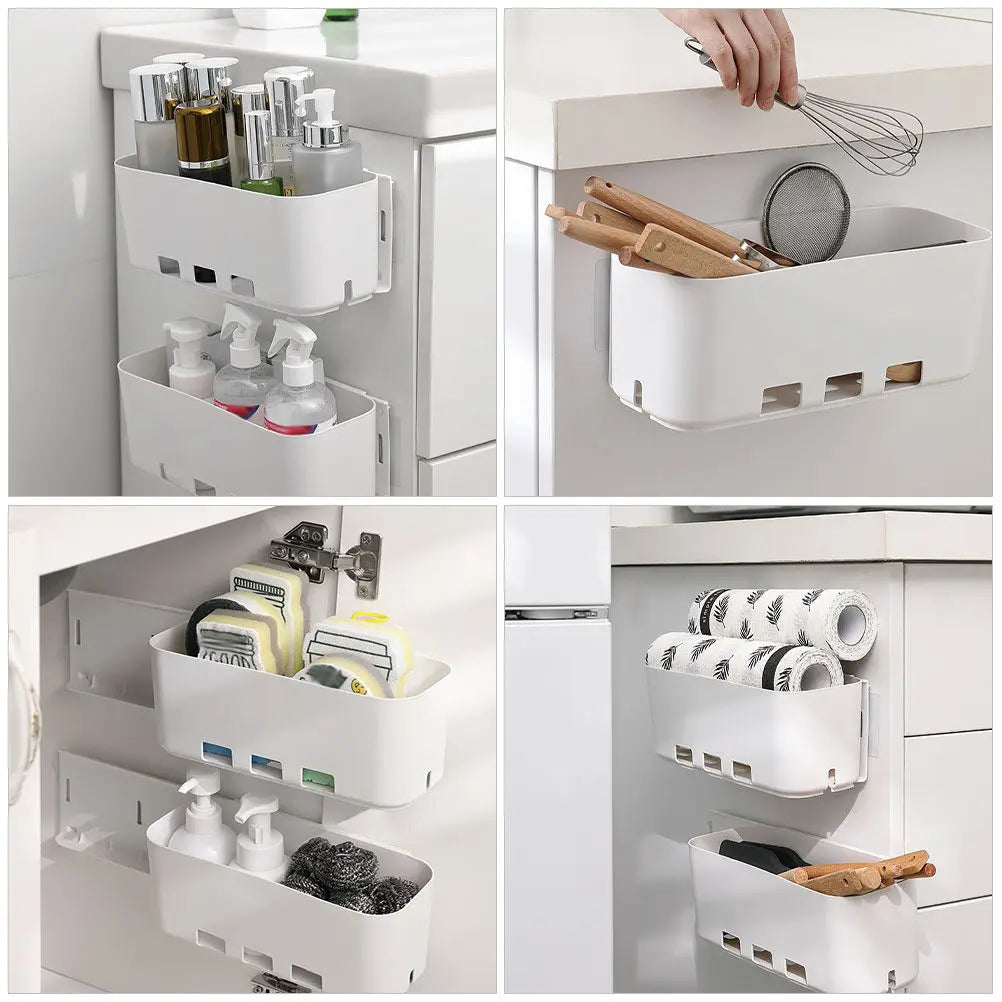 Compact Wall Mounted Storage Organizer No Drill Adhesive Hanging Bin