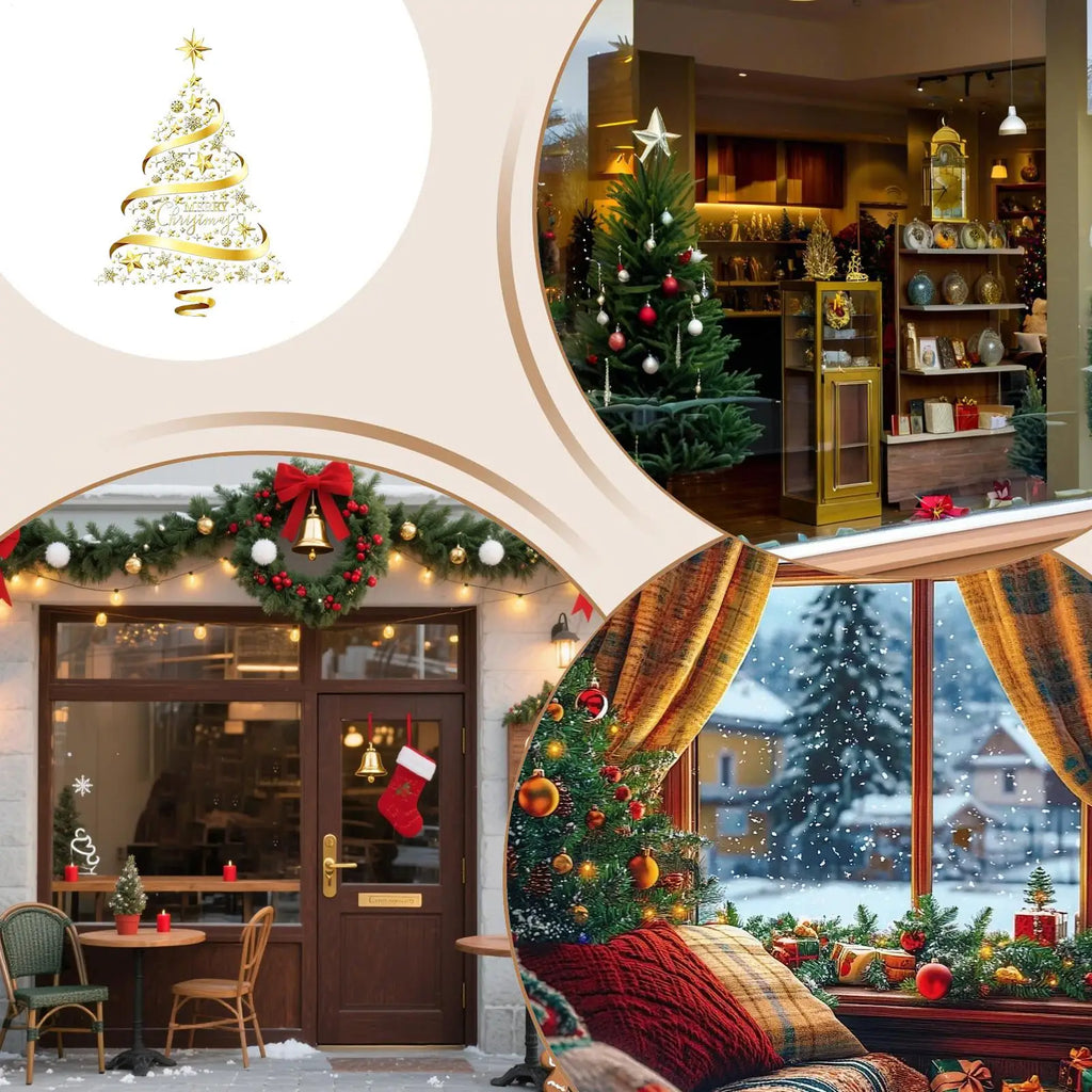 Christmas Window Clings PVC Golden Tree Electrostatic Door Indoor