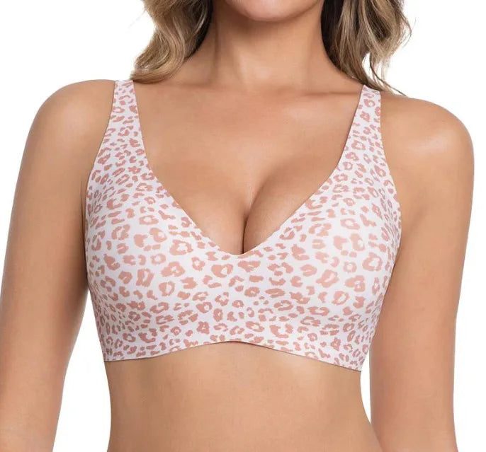 Wireless Seamless Leopard Bra Soft Support Full Coverage Thin Molded
