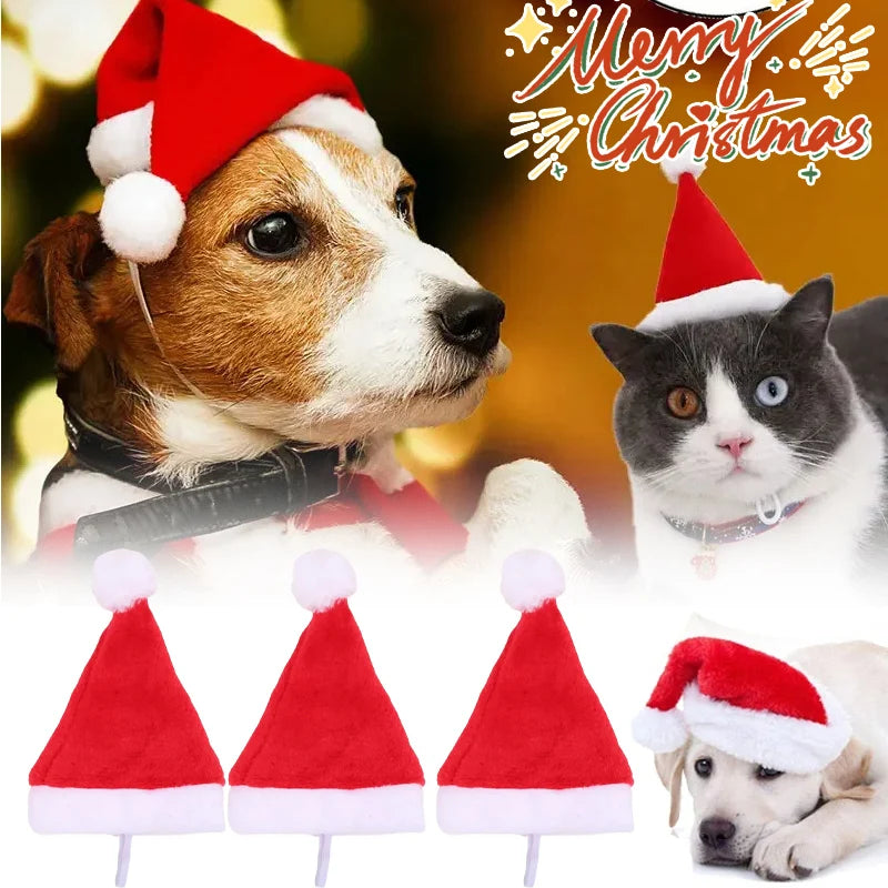 Festive Pet Santa Hats Dogs Cats Plush Christmas Costume Cap Small