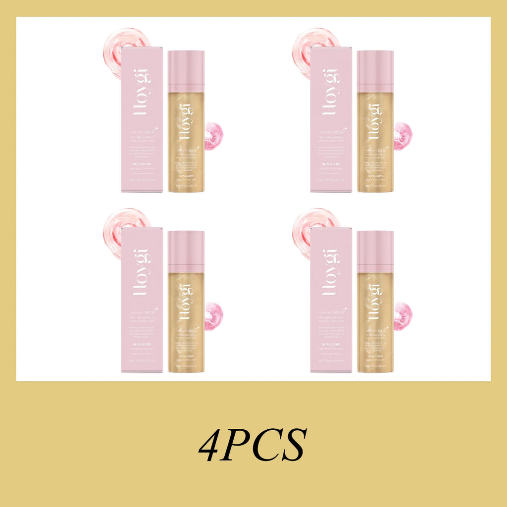 Hoygi 75ML SPF 50 Sheer Setting Mist Hydrating Glow Mist with Shimmering Oil Reef Safe for Face Body Non Greasy Fast Absorbing Zpaxo 4PCS