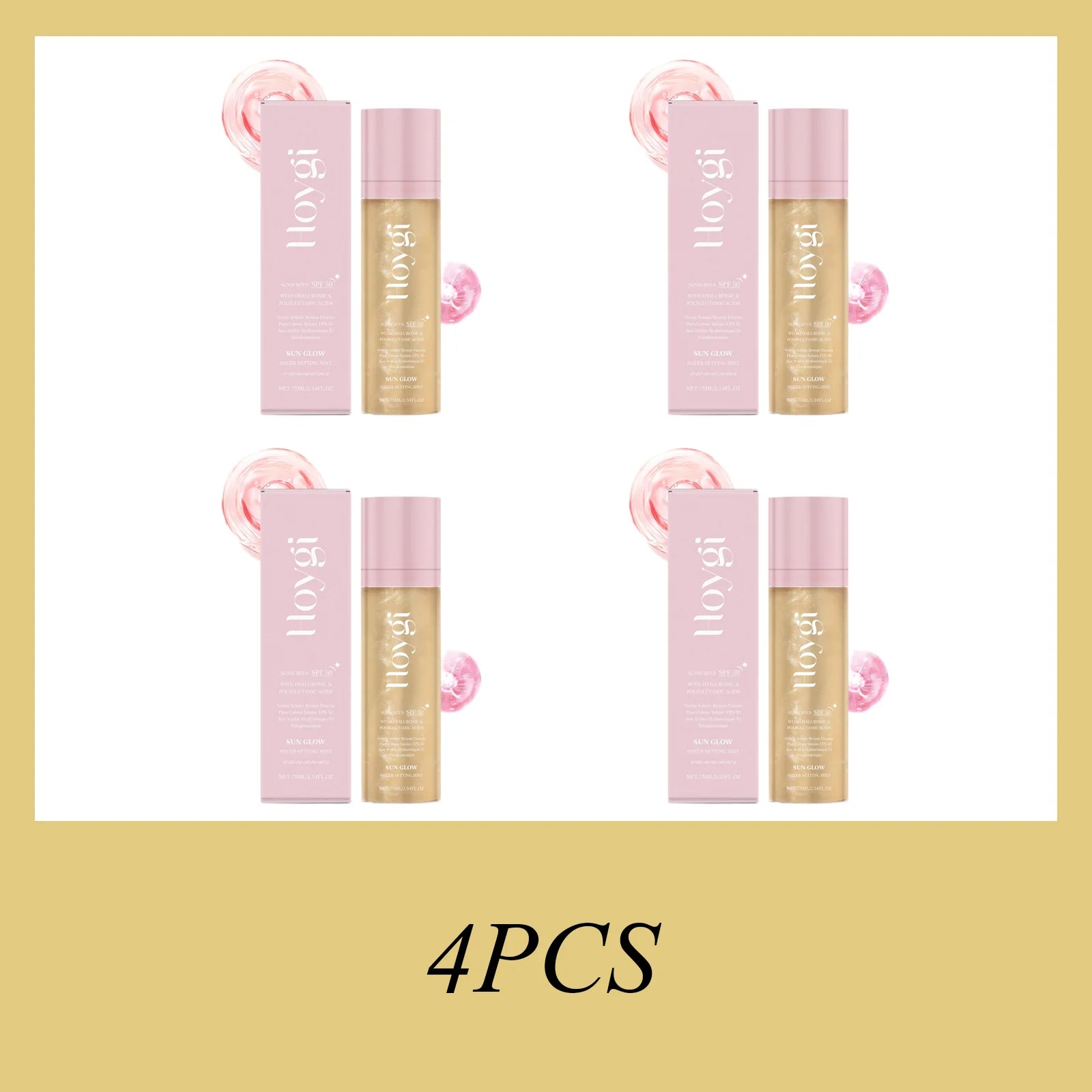 Hoygi 75ML SPF 50 Sheer Setting Mist Hydrating Glow Mist with Shimmering Oil Reef Safe for Face Body Non Greasy Fast Absorbing Zpaxo 4PCS