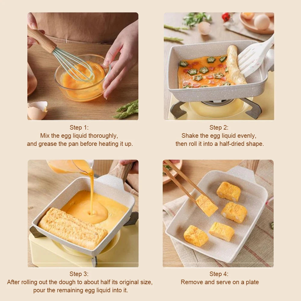 Nonstick Omelette Pan Home Kitchen Handle Tamagoyaki Cooker Gas Stove