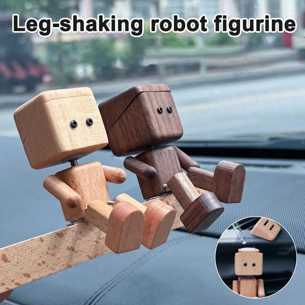 Creative Car Dashboard Decor Leg-swinging Robot Wooden Figure Funny Shaking Wooden Man Figurine Aromatherapy Gift Zpaxo