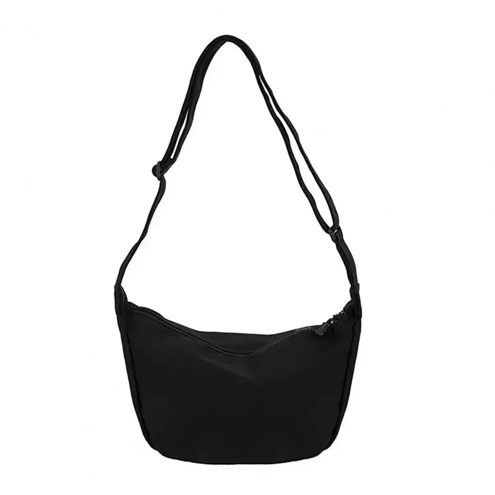 Simple Body Bag Solid Nylon Bags Women Men Unisex Shoulderbag Black Canvas Bag Large Capacity Underarm Stroage Bag with Zipper Zpaxo black