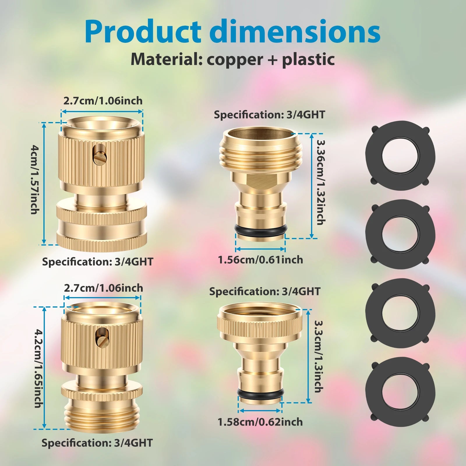 Garden Hose Quick Connect Brass 3/4 Inch GHT Set Leakproof Water Hose Fitting Male Female Connector for Faucet Sprinkler Irrigat Zpaxo 4pcs 3/4"