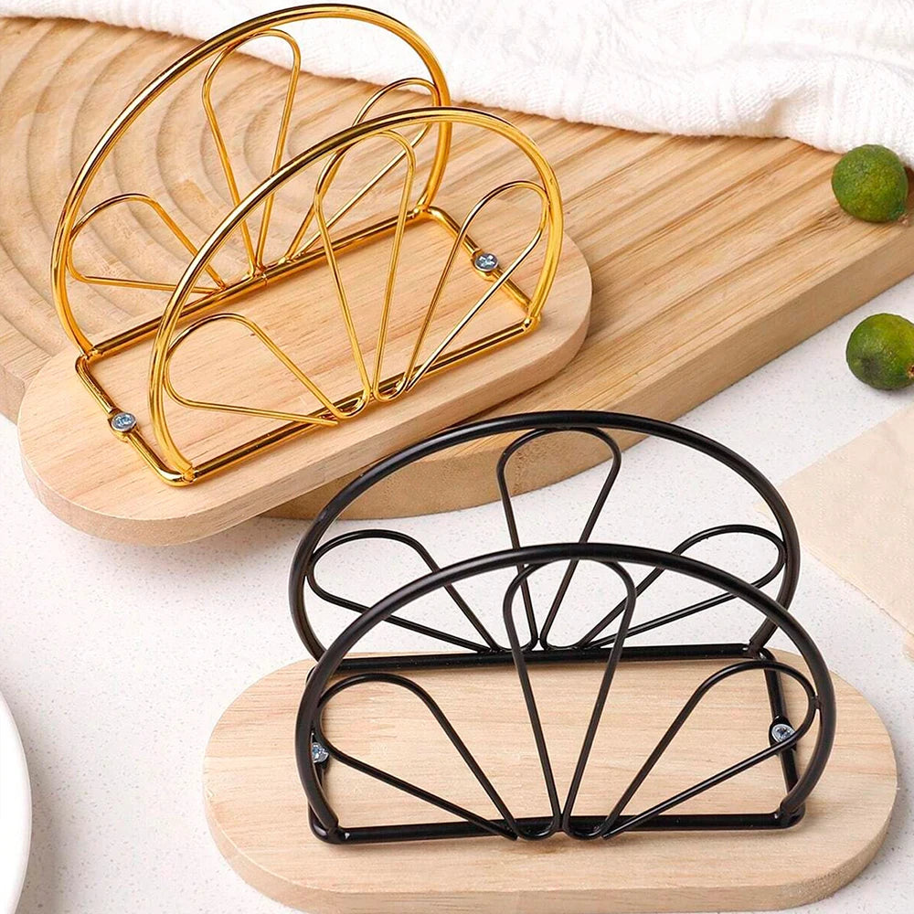 Napkin Holder with Wooden Base Metal Napkin Organizer Stand Tissue Dispenser Elegant Tabletop Decoration for Home Restaurant Zpaxo