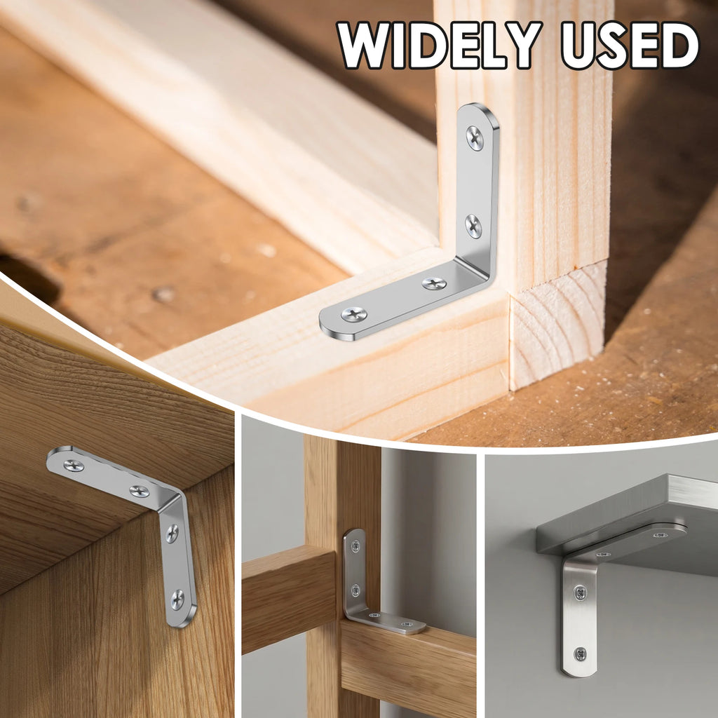 Stainless Steel L Bracket 3mm Thickness 12Pcs Corner Brace Right Angle Support Shelf Connector For Wooden Furniture Bookcase Zpaxo