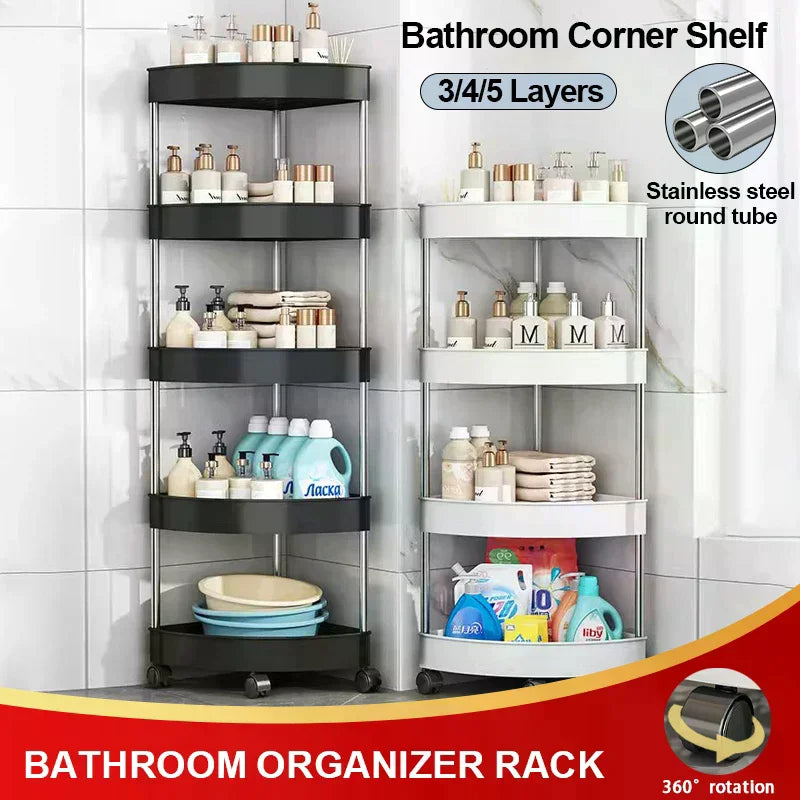 Bedroom Toiletries Storage Rack Stainless Steel 2/3/4/5 Layers Home Organizer Rack Bathroom Corner Shelf With Wheel Zpaxo