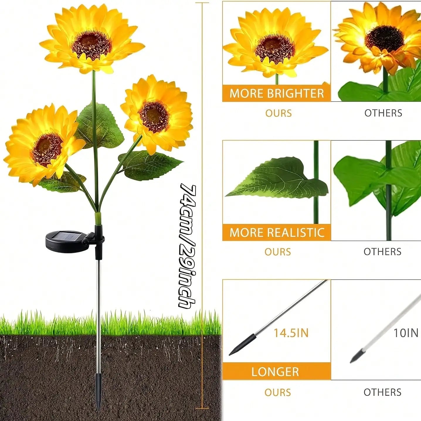 Three-head Outdoor Solar Sunflower Light Garden Decorative Waterproof