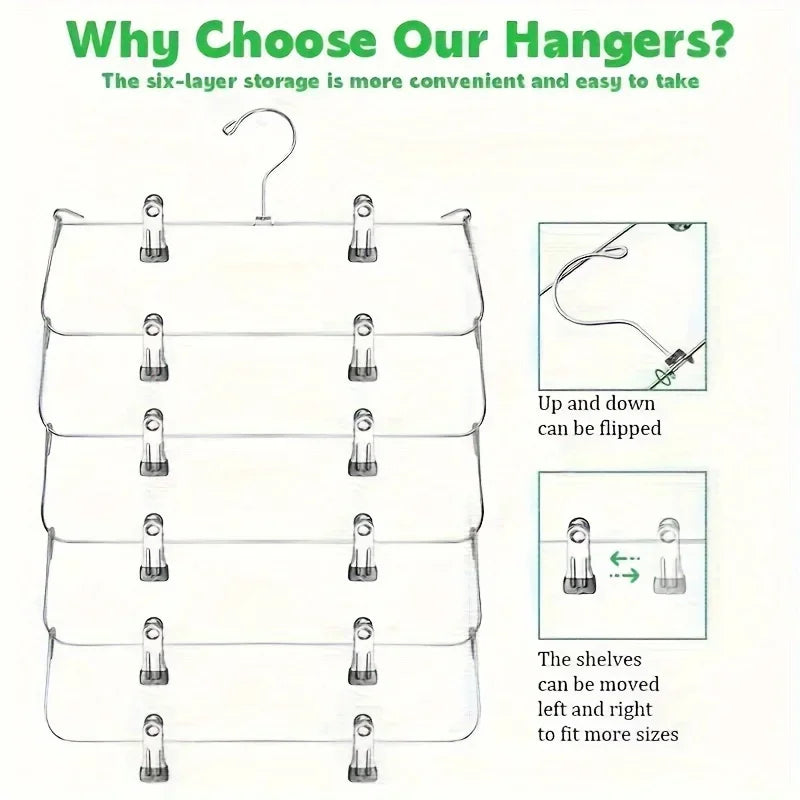 Space-Saving 6-Tier Metal Pants Hanger With Clips - Durable, Multi-Layer Storage For Skirts And Trousers, Black Zpaxo