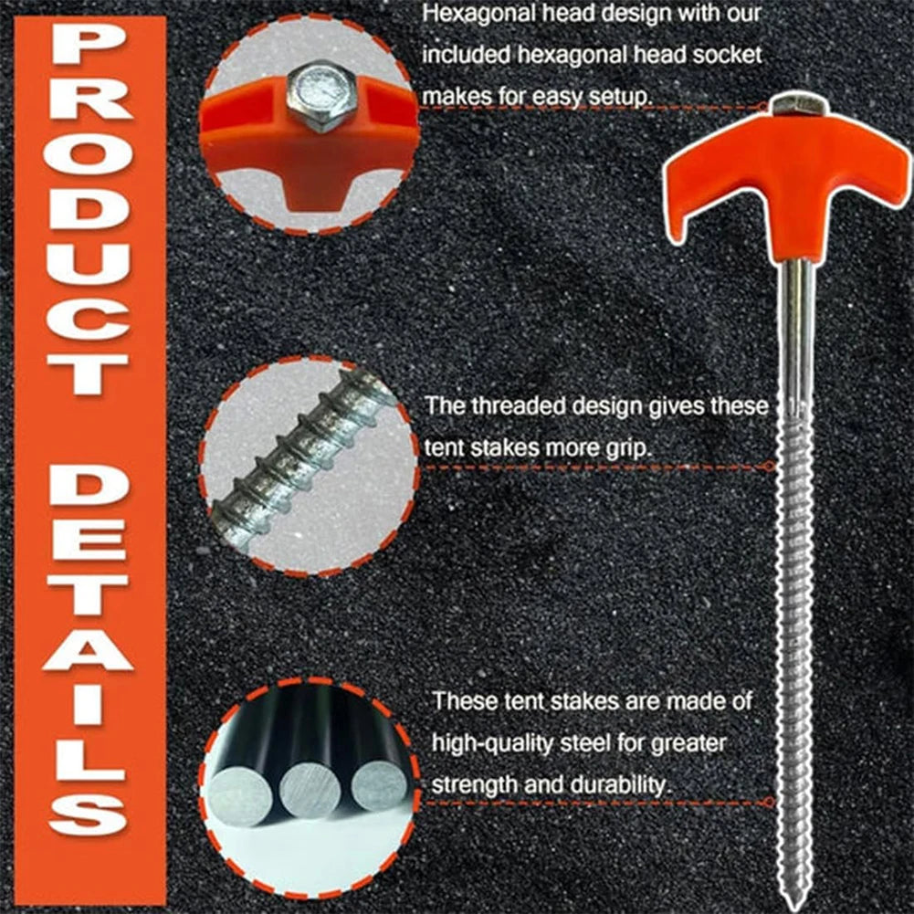 Camping Pegs Drill Hex Socket Heavy Duty Spiral Screw Stakes Ground