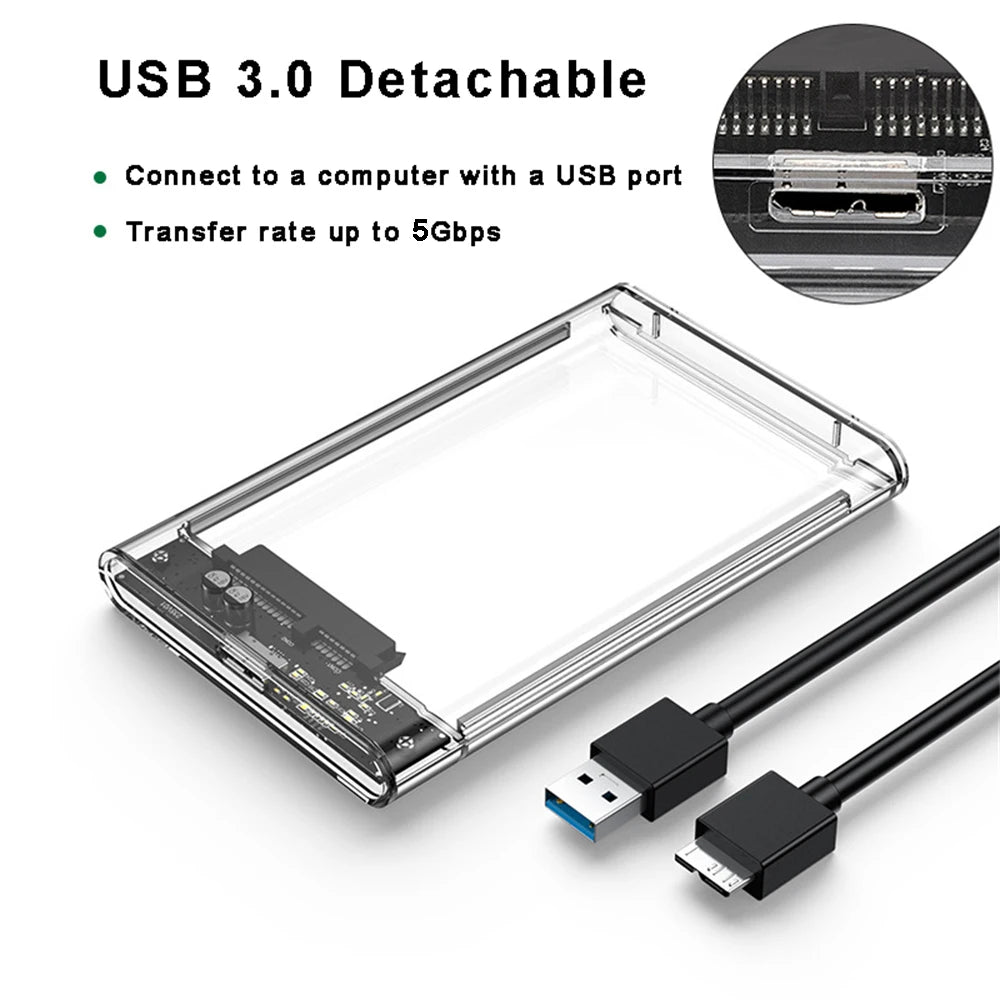 2.5inch USB 3.0 HDD Enclosure SATA SSD Hard Drive Case with 5Gbps Transfer Speed Mobile External Hard Disk Box with Cable Zpaxo