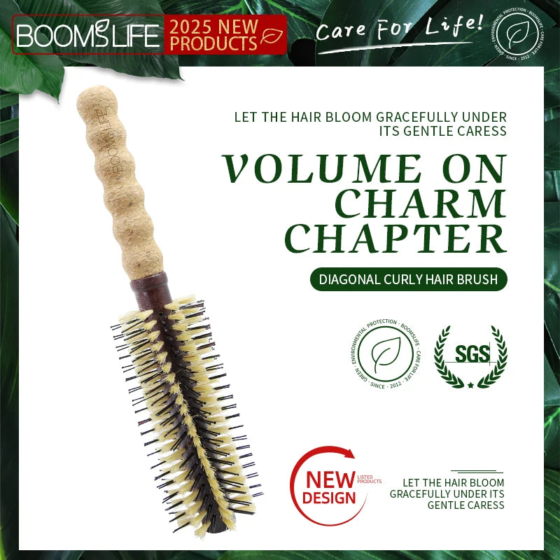 2Style Personalized Boar Bristle Roller Hair Brush Women Round Rolling Brush Cork handle Barrel Curling Straight Twill Hair Comb Zpaxo