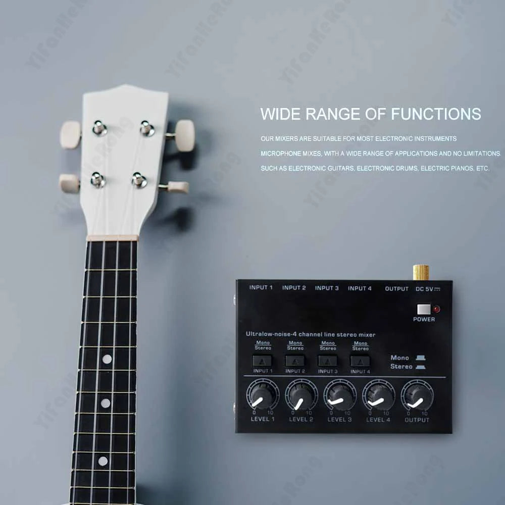 Professional Sound Mixer 4 Channel Mixer Stereo with 2pcs 6.5 3.5mm Converter RCA Output Mixer Mini Low Noise Sound Mixer Zpaxo