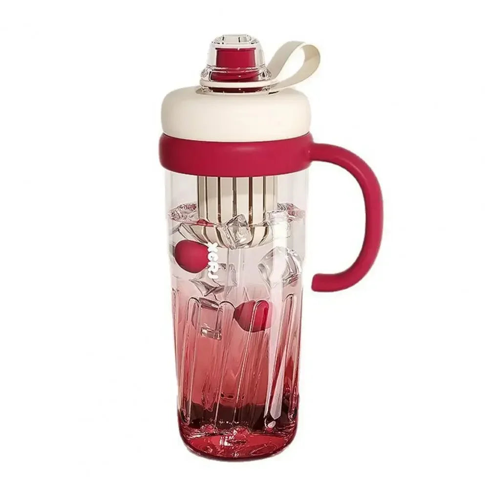 Summer Plastic Cup Large Capacity Plastic Straw Drink Coffee Cup Gradient Color Bottle with Time Marker Fitness Water Cups Hot Zpaxo 950ml Red 950ml