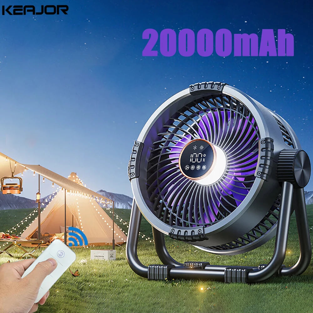 Camping Fan 20000mAh Rechargeable Battery Wireless Portable Outdoor