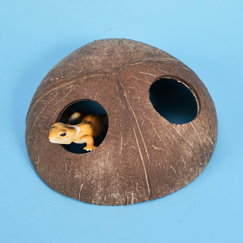 Reptile Shelter Coconut Cave Turtle Coconut Cave Reptile Hiding Cave Natural Coconut Shells Turtle Aquarium Hide House Decor Zpaxo
